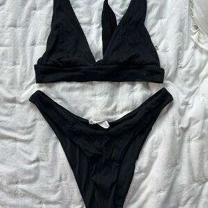 Aerie Black Ribbed Bikini Set